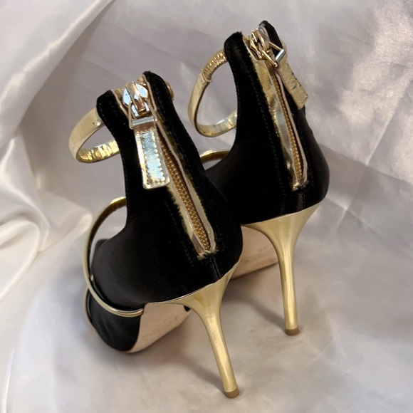 Malone Souliers Robyn 100 Black Satin Ankle Strap Pumps - Picture 7 of 15